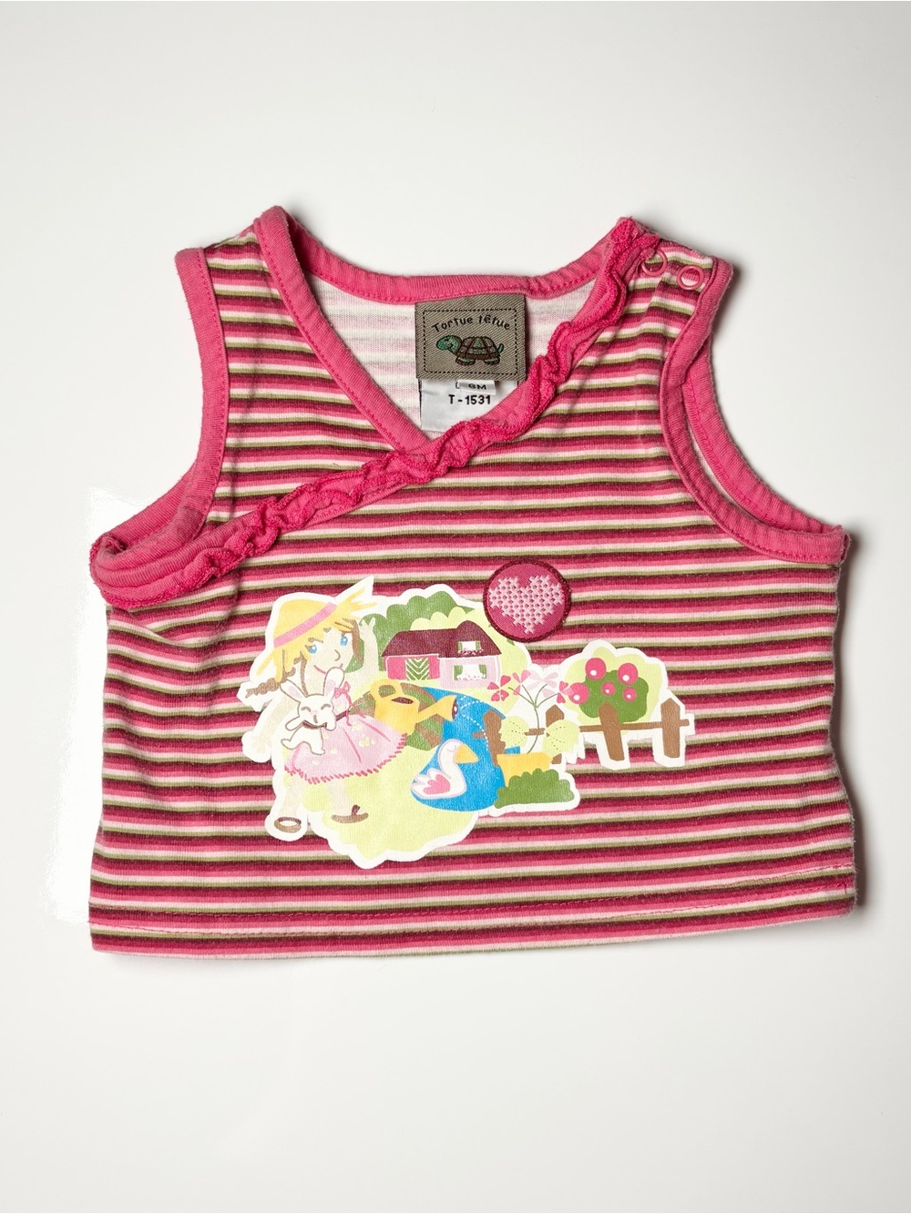 Unique Vintage Tortue Têtue Pink Striped Ruffle Cross Graphic Tank Top Vest 6M